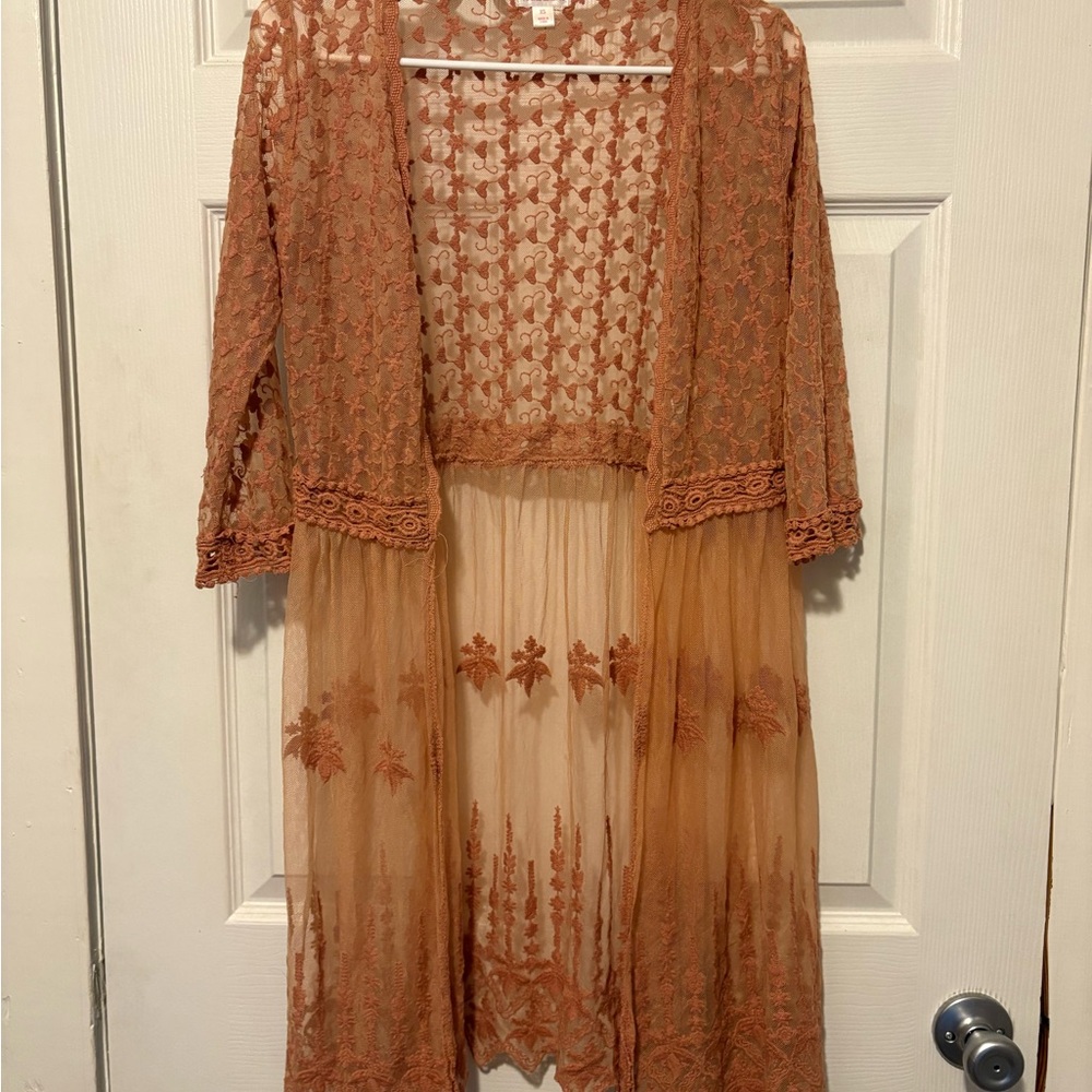 Xhilaration Dusty Pink Lace Kimono